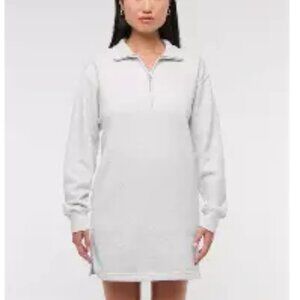 New Abercrombie & Fit Light Grey Fleece Mini Dress Pockets Quarter Zip SP Small